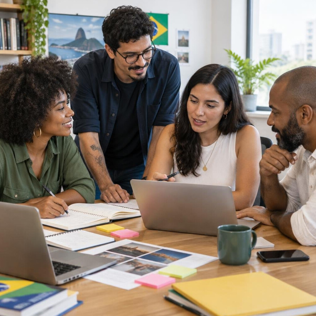 Team working together around a table