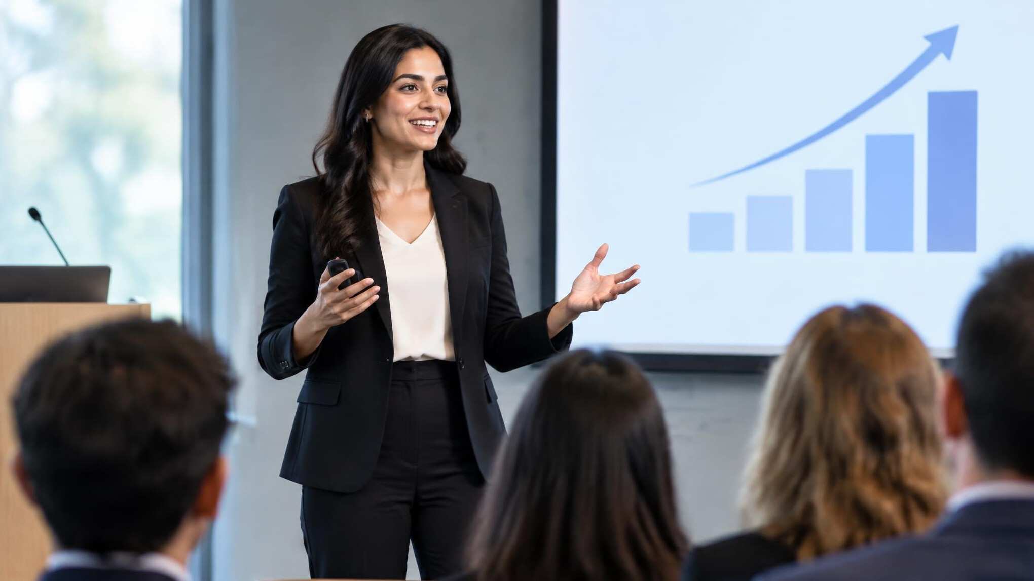 confident speaker presenting