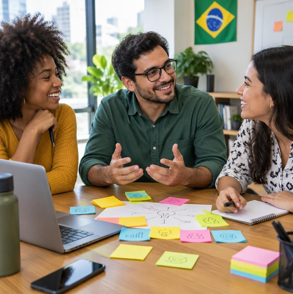 Colleagues discussing ideas in a meeting