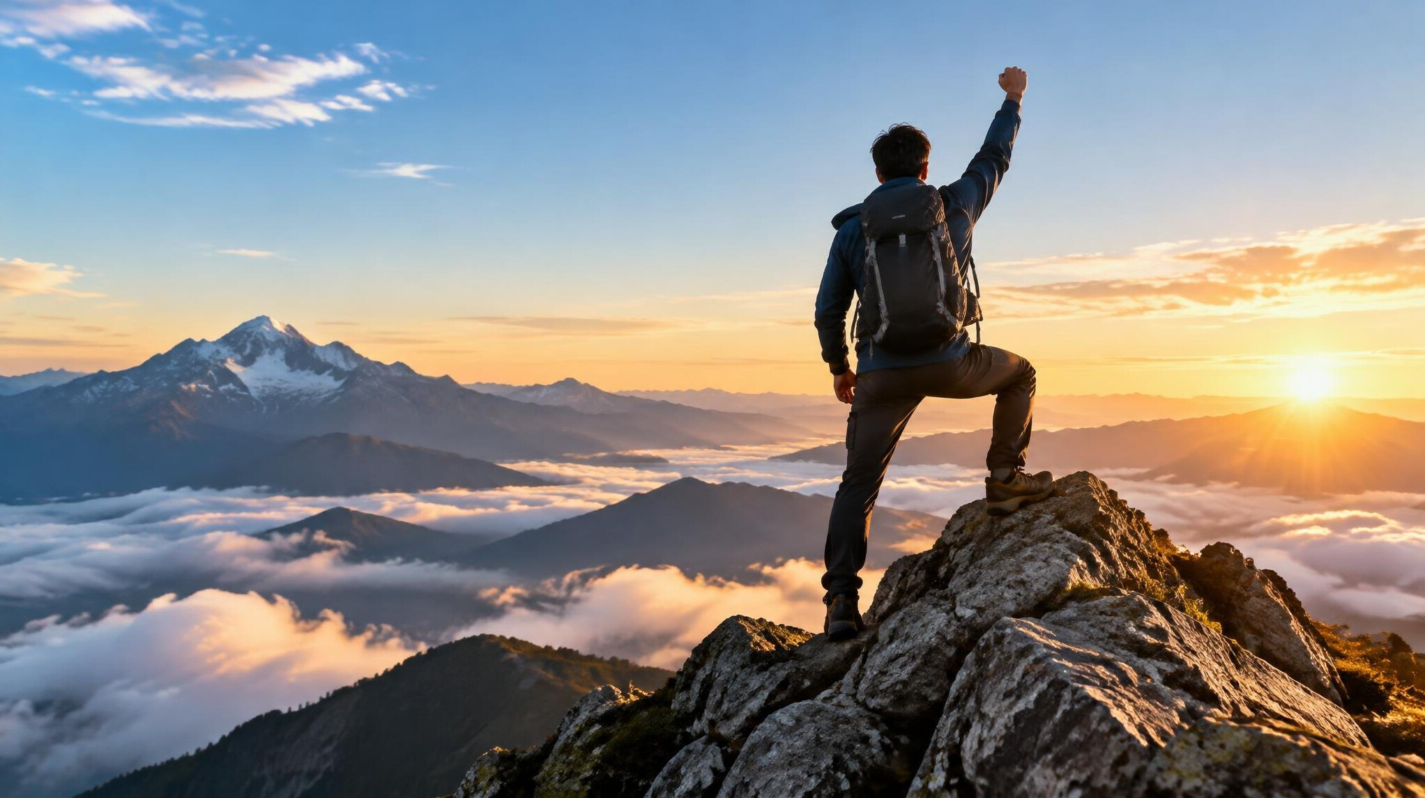 person climbing mountain peak