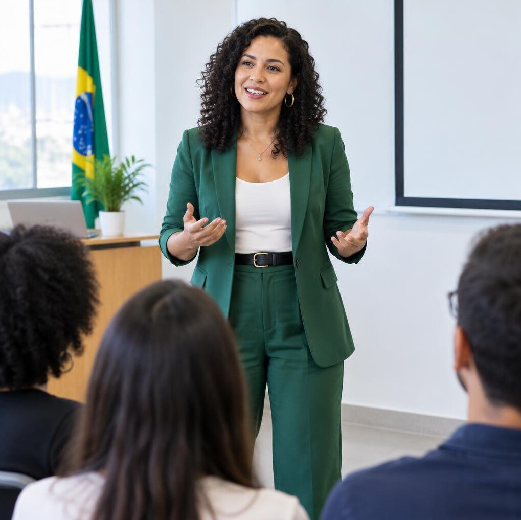 Speaker presenting to an audience in a lecture hall