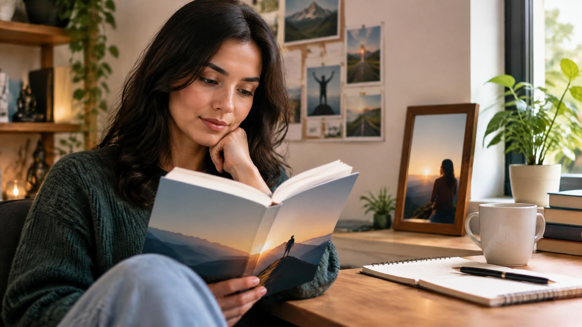 person reading self help book